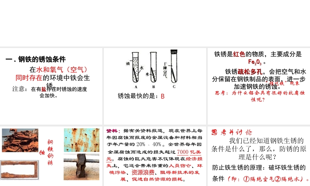 （水滴系列）九年级化学下册 9.3 钢铁的锈蚀与防护课件1 （新版）鲁教版-（新版）鲁教版初中九年级下册化学课件