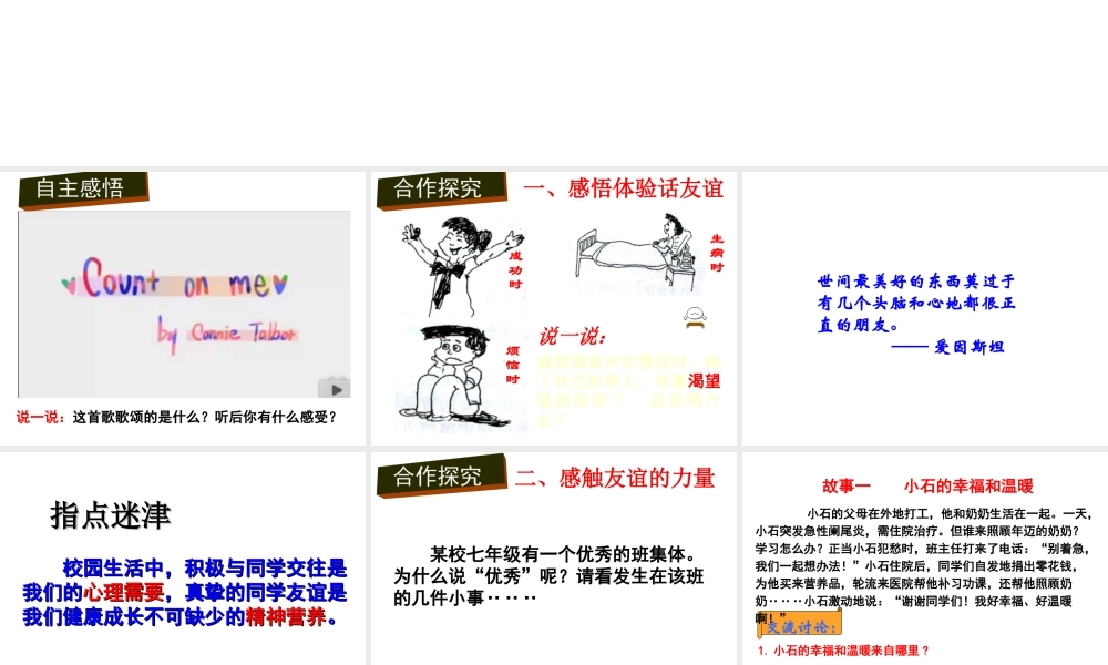 （水滴系列）（2016年秋季版）七年级道德与法治下册 第六单元 相逢是首歌 第11课 我与同伴共成长 第2框 友谊伴我同行课件 鲁人版六三制