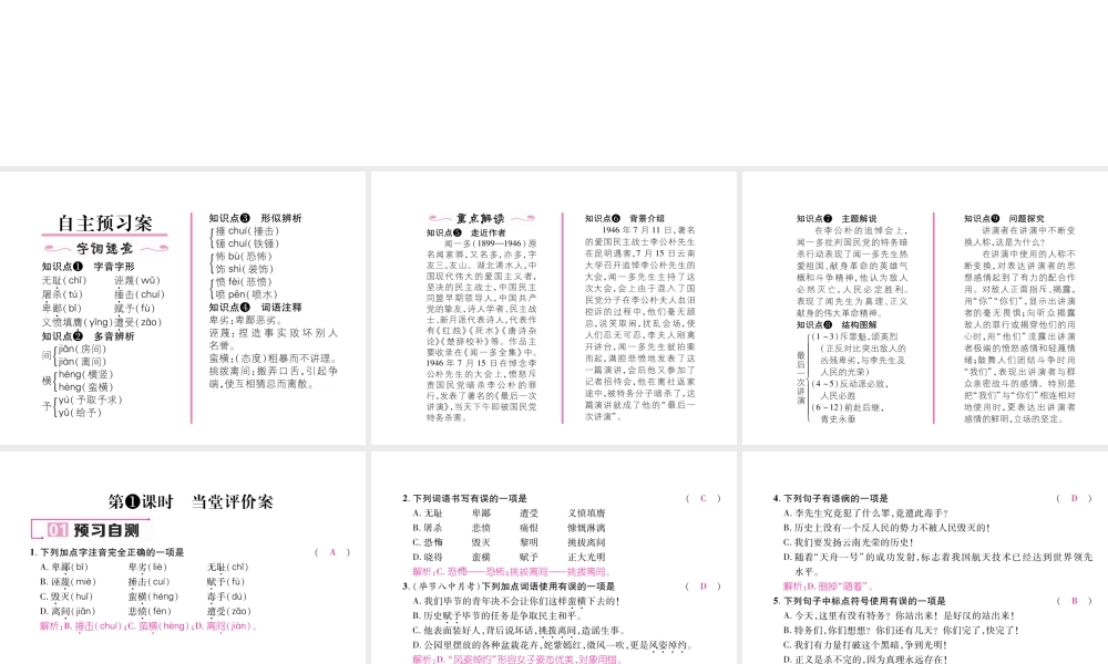 （毕节专版）八年级语文下册 第四单元 13 最后一次讲演课件 新人教版-新人教版初中八年级下册语文课件
