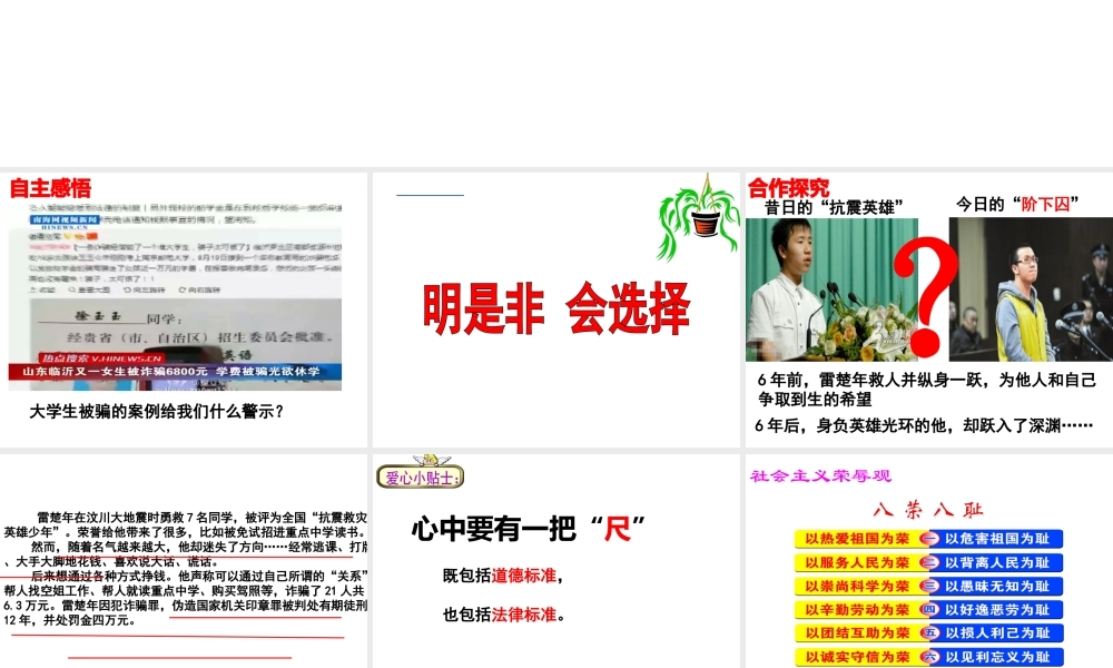 （水滴系列）（2016年秋季版）七年级道德与法治下册 第十单元 在社会生活中学会选择 第20课 做理智的选择者 第2框 明是非 会选择课件 鲁人版六三制