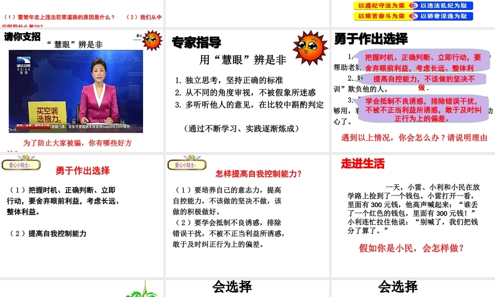 （水滴系列）（2016年秋季版）七年级道德与法治下册 第十单元 在社会生活中学会选择 第20课 做理智的选择者 第2框 明是非 会选择课件 鲁人版六三制