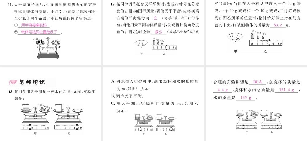 （毕节专版）秋八年级物理上册 第六章 第1节 质量习题课件 （新版）人教版-人教版初中八年级上册物理课件
