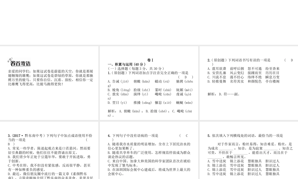 （毕节专版）八年级语文下册 第五单元达标测试课件 新人教版-新人教版初中八年级下册语文课件