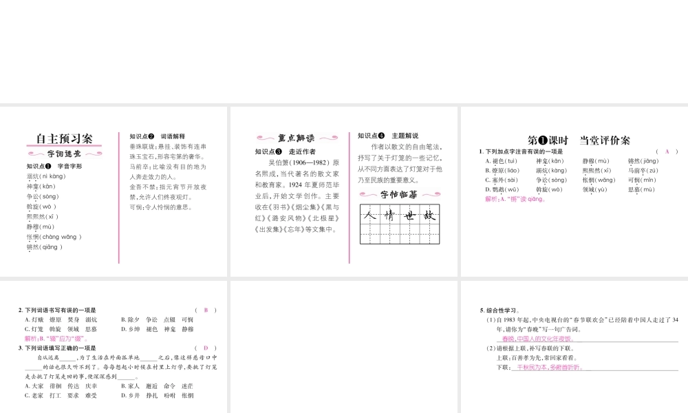 （毕节专版）八年级语文下册 第一单元 4 灯笼课件 新人教版-新人教版初中八年级下册语文课件
