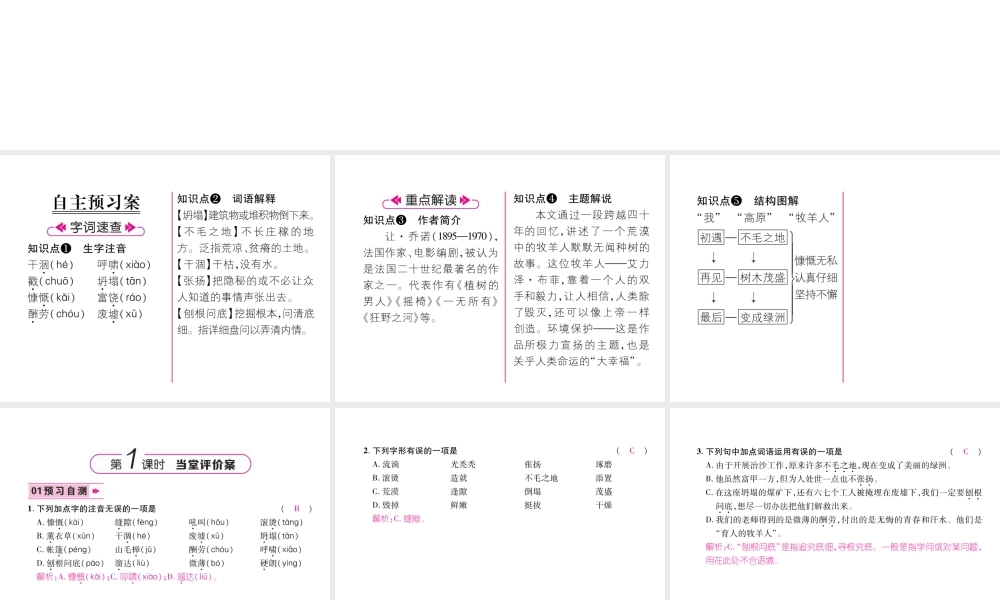 （毕节地区）七年级语文上册 第4单元 13植树的牧羊人习题课件 新人教版-新人教版初中七年级上册语文课件