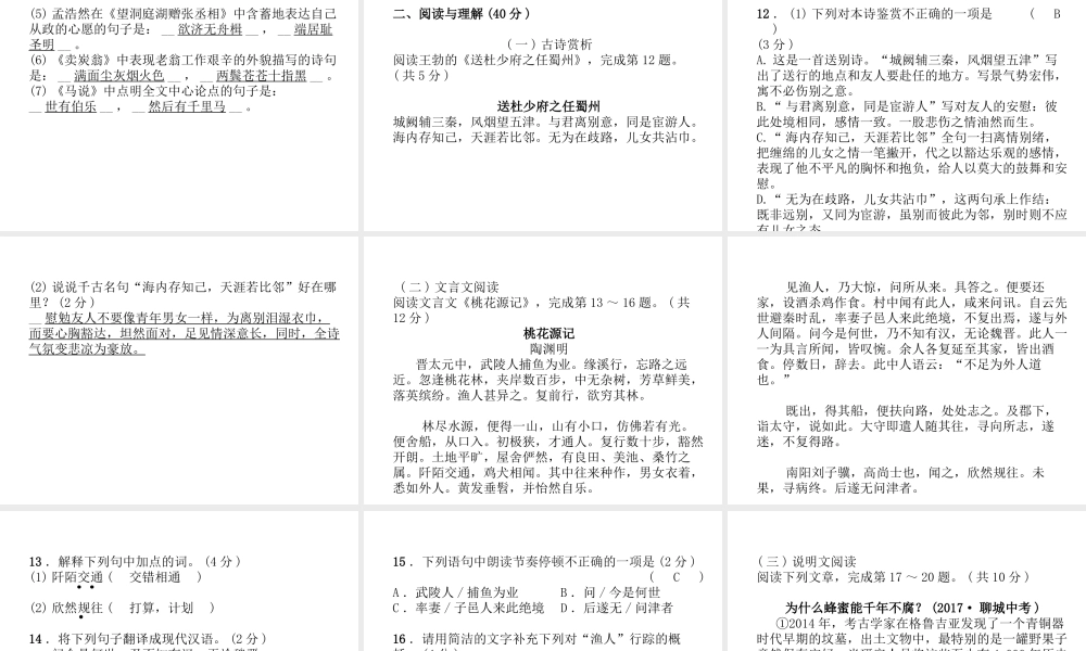 （毕节专版）八年级语文下册 第一单元达标测试课件 新人教版-新人教版初中八年级下册语文课件