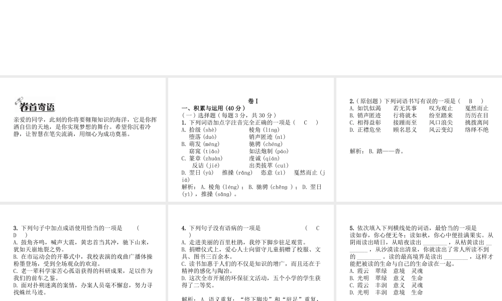 （毕节专版）八年级语文下册 期末达标测试课件 新人教版-新人教版初中八年级下册语文课件