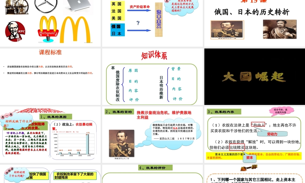 （水滴系列）九年级历史上册 第19课《俄国和日本的历史转折》课件2 新人教版-新人教版初中九年级上册历史课件