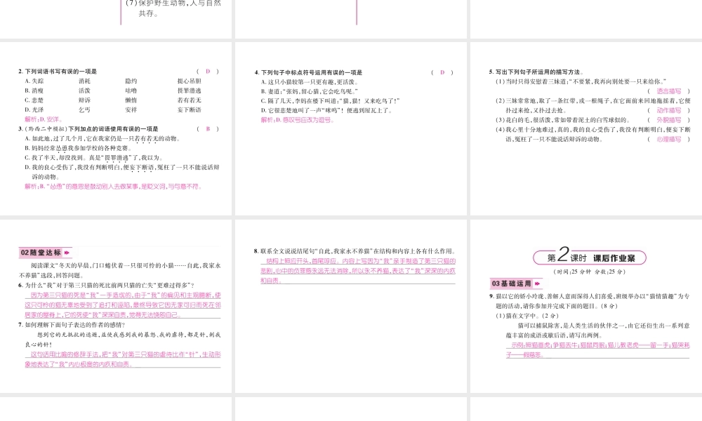 （毕节地区）七年级语文上册 第5单元 16 猫习题课件 新人教版-新人教版初中七年级上册语文课件