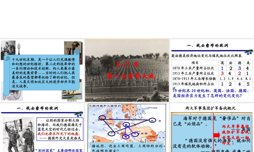 （水滴系列）九年级历史上册 第21课 一战的爆发课件 新人教版