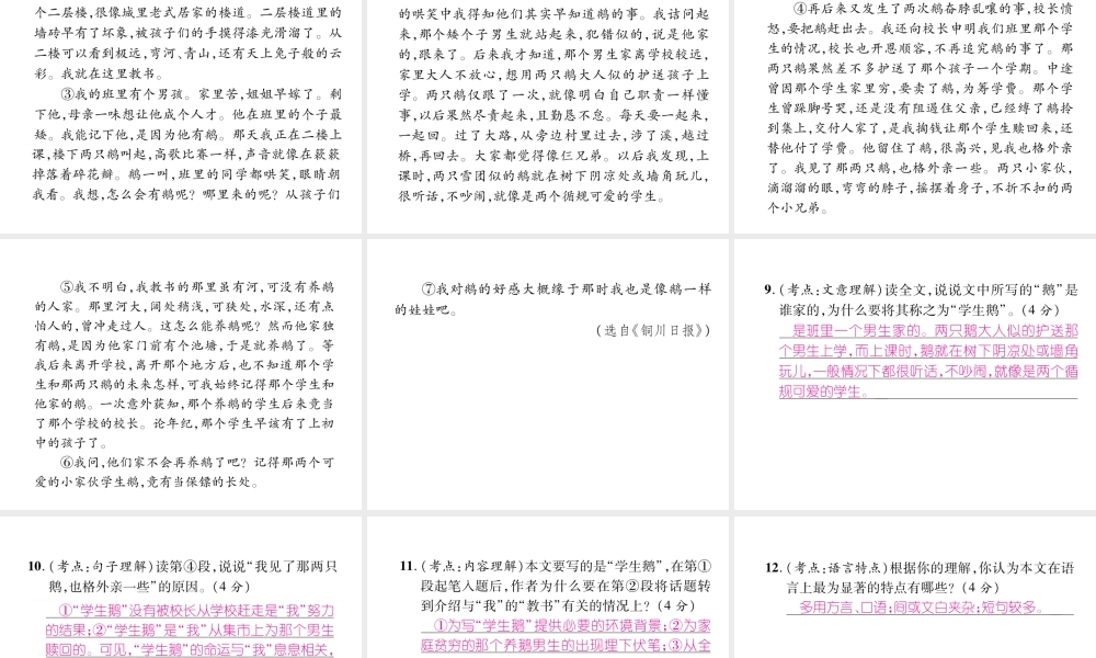 （毕节地区）七年级语文上册 第5单元 17 动物笑谈习题课件 新人教版-新人教版初中七年级上册语文课件