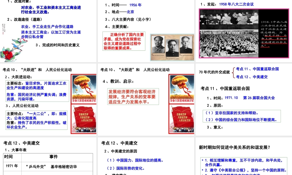 （水滴系列）八年级历史下册 考点1-15复习课件 新人教版-新人教版初中八年级下册历史课件