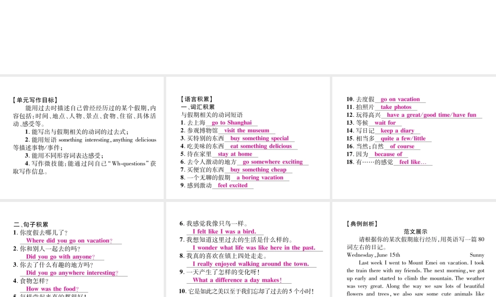 （毕节专版）秋八年级英语上册 Unit 1 Where did you go on vacation同步写作指导课件 （新版）人教新目标版-（新版）人教新目标版初中八年级上册英语课件
