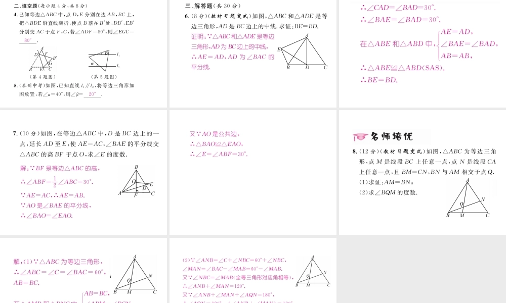 （毕节专版）春八年级数学下册 第1章 三角形的证明 1 等腰三角形 第2课时 等边三角形的性质作业课件 （新版）北师大版-（新版）北师大版初中八年级下册数学课件