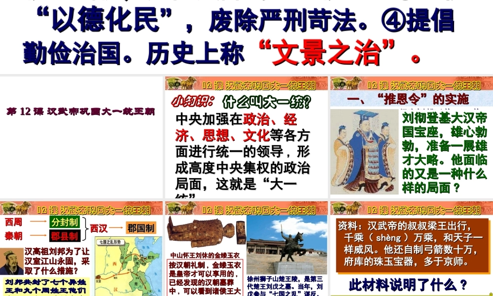 （水滴系列）（2016年秋季版）七年级历史上册 第12课 汉武帝巩固大一统王朝课件 新人教版