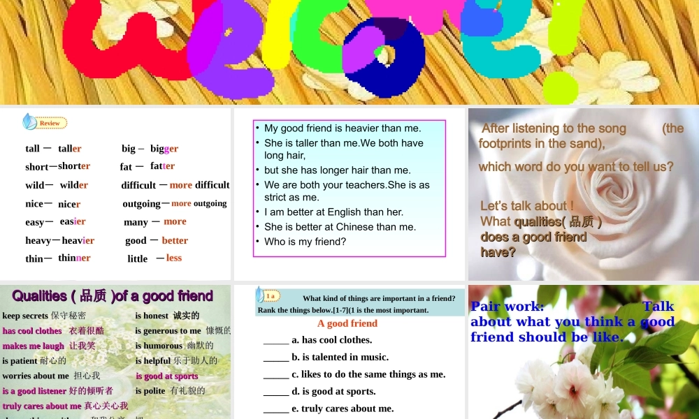 （水滴系列）八年级英语上册 Unit 3 I'm more outgoing than my sister（第4课时）Section B（1a-1e）课件 （新版）人教新目标版-（新版）人教新目标版初中八年级上册英语课件