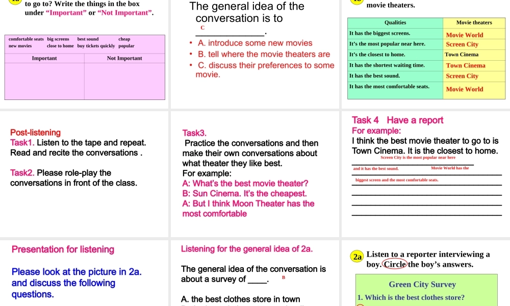 （水滴系列）八年级英语上册 Unit 4 What’s the best movie theater Section A（1a-2d）课件 （新版）人教新目标版-（新版）人教新目标版初中八年级上册英语课件