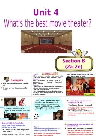 （水滴系列）八年级英语上册 Unit 4 What’s the best movie theater（第5课时）Section B（2a-2e）课件 （新版）人教新目标版-（新版）人教新目标版初中八年级上册英语课件