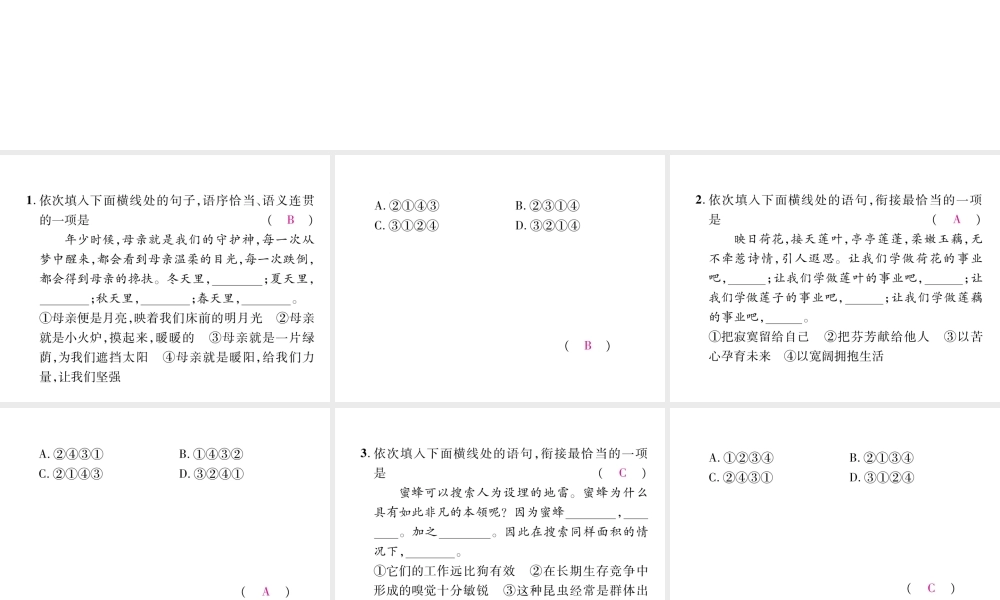 （毕节地区）七年级语文上册 专题5 句子的排序与衔接习题课件 新人教版-新人教版初中七年级上册语文课件