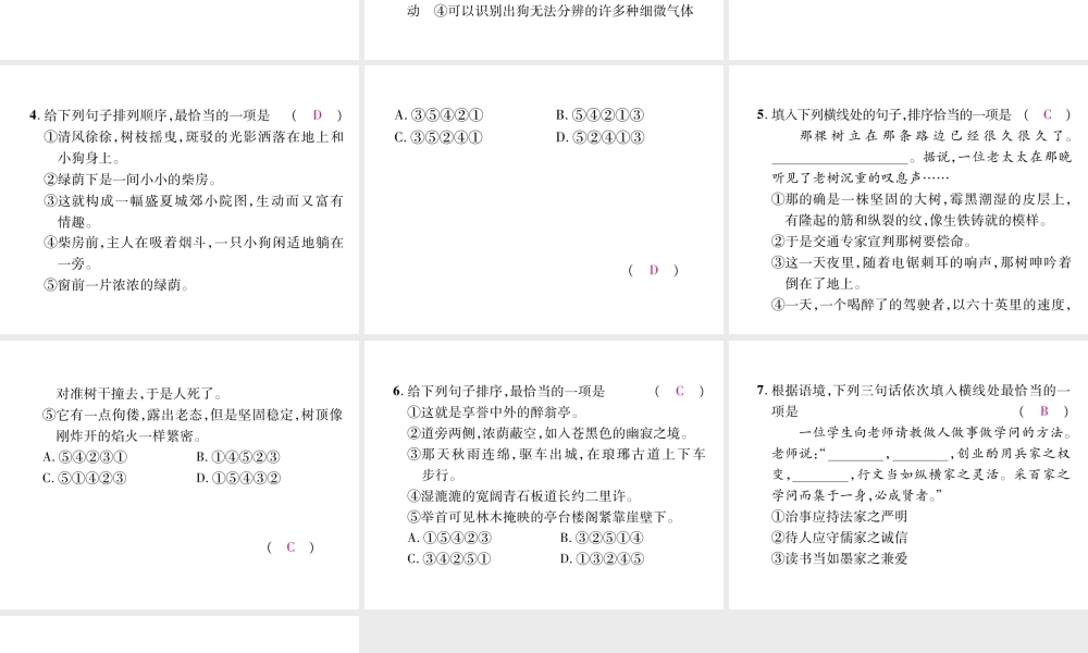 （毕节地区）七年级语文上册 专题5 句子的排序与衔接习题课件 新人教版-新人教版初中七年级上册语文课件