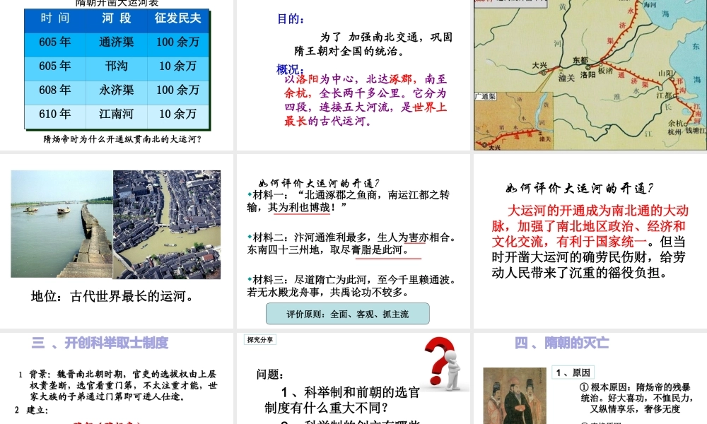 （水滴系列）（2016年秋季版）七年级历史下册 第1课 隋朝的统一与灭亡课件 新人教版