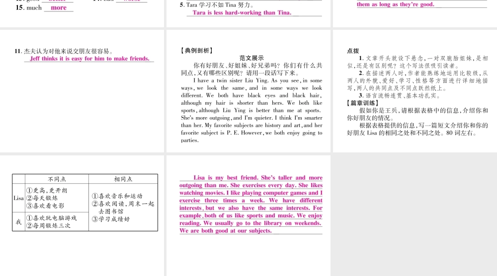 （毕节专版）秋八年级英语上册 Unit 3 I'm more outgoing than my sister同步写作指导课件 （新版）人教新目标版-（新版）人教新目标版初中八年级上册英语课件