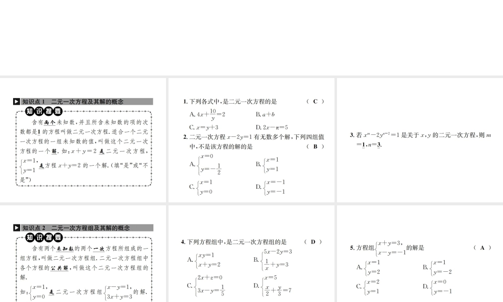 （毕节地区）秋八年级数学上册 5.1 认识二元一次方程组作业课件 （新版）北师大版-（新版）北师大版初中八年级上册数学课件