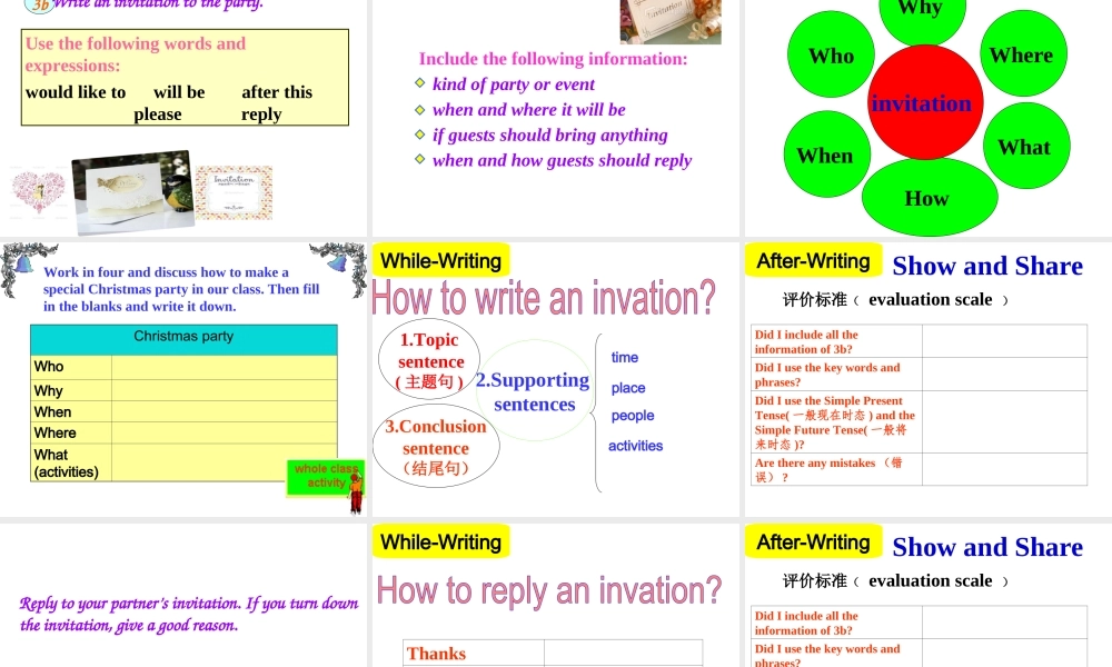 （水滴系列）八年级英语上册 Unit 9 Can you come to my party（第6课时）Section B（3a-Self check）课件 （新版）人教新目标版-（新版）人教新目标版初中八年级上册英语课件