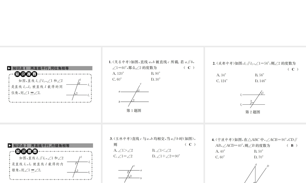 （毕节地区）秋八年级数学上册 7.4 平行线的性质作业课件 （新版）北师大版-（新版）北师大版初中八年级上册数学课件