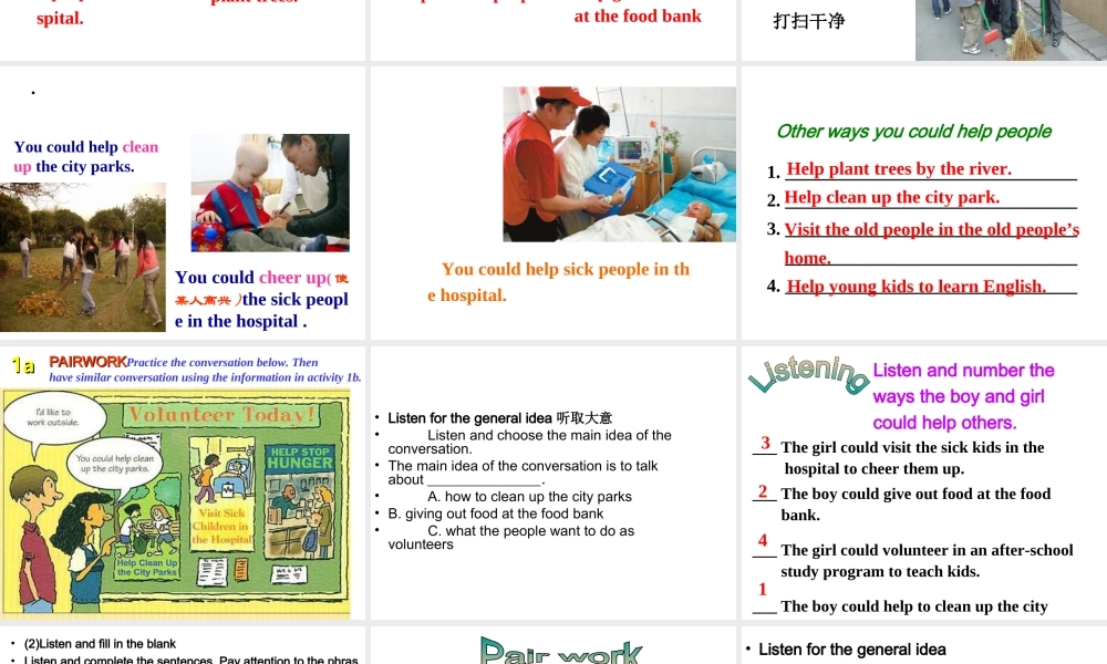 （水滴系列）八年级英语下册 Unit 2 I’ll help to clean up the city parks（第2课时）Section A（1a-2d）课件 （新版）人教新目标版-（新版）人教新目标版初中八年级下册英语课件