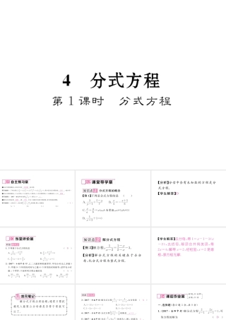 （毕节专版）春八年级数学下册 第5章 分式与分式方程 4 分式方程 第1课时 分式方程作业课件 （新版）北师大版-（新版）北师大版初中八年级下册数学课件