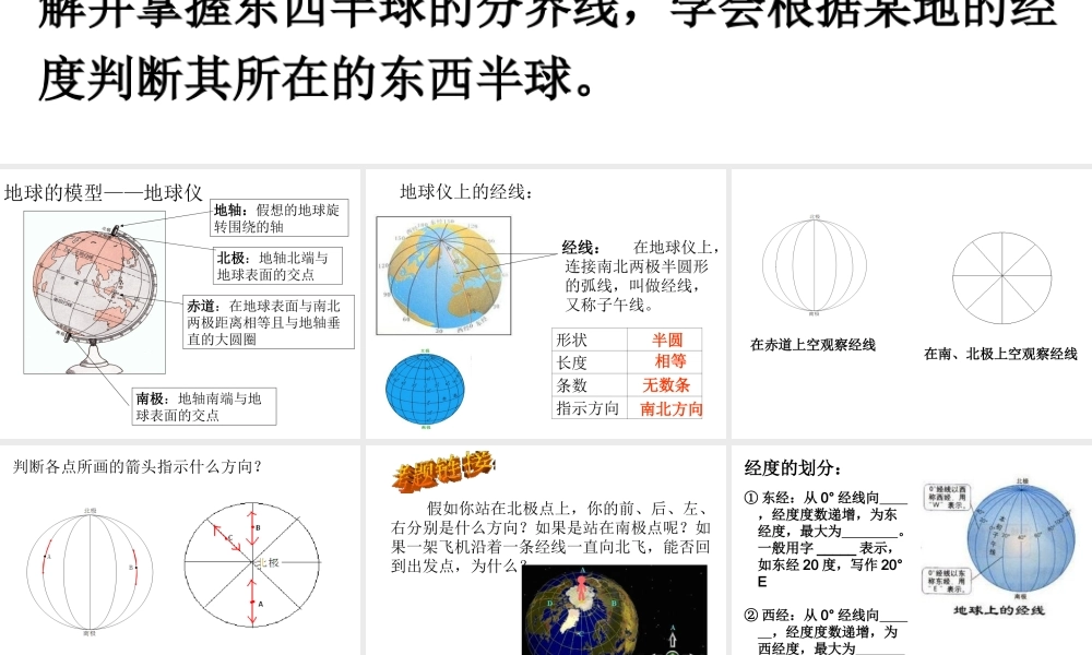 （水滴系列）七年级地理上册 第一章 第二节 地球仪和经纬网（第一课时）课件 （新版）商务星球版-（新版）商务星球版初中七年级上册地理课件