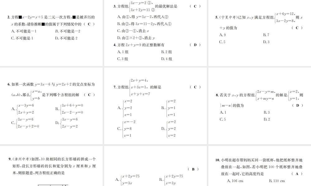 （毕节地区）秋八年级数学上册 期末复习（五）二元一次方程组作业课件 （新版）新人教版-（新版）新人教版初中八年级上册数学课件