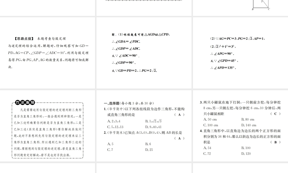 （毕节地区）秋八年级数学上册 期末复习（一）勾股定理作业课件 （新版）新人教版-（新版）新人教版初中八年级上册数学课件