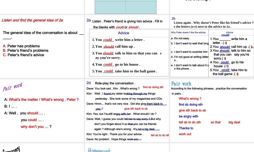 （水滴系列）八年级英语下册 Unit 4 Why don’t you talk to your parents（第2课时）Section A（1a-2d）课件 （新版）人教新目标版-（新版）人教新目标版初中八年级下册英语课件