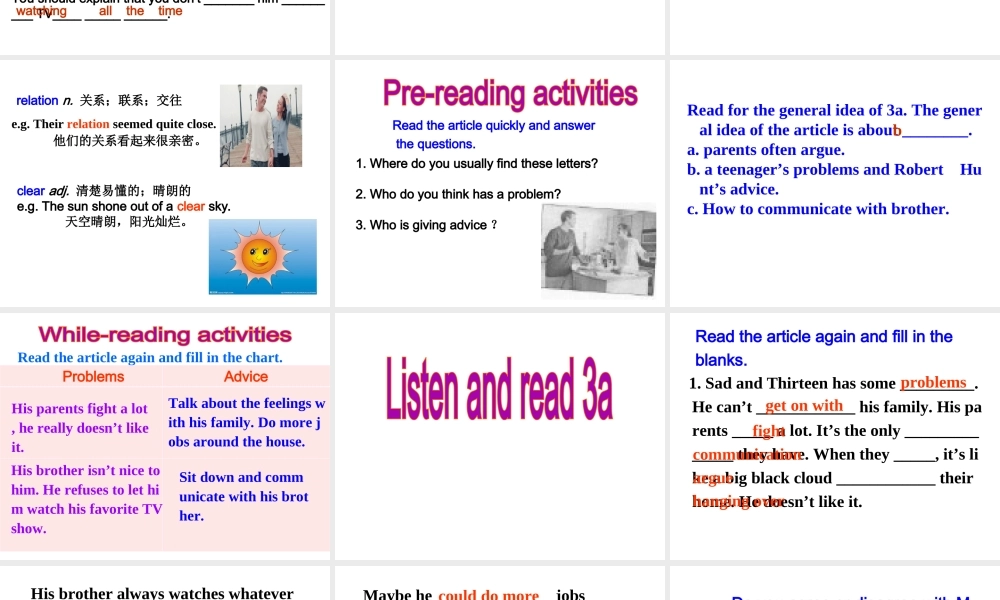 （水滴系列）八年级英语下册 Unit 4 Why don’t you talk to your parents（第3课时）Section A（3a-4c）课件 （新版）人教新目标版-（新版）人教新目标版初中八年级下册英语课件