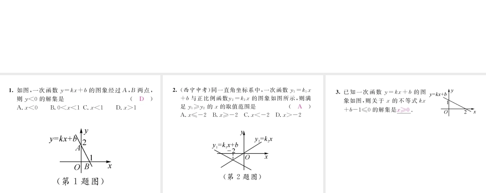 （毕节级数学下册 第2章 一元一次不等式与一元一次不等式组 课题6 一元一次不等式与一次函数当堂检测课件 （新版）北师大版-（新版）北师大级下册数学课件