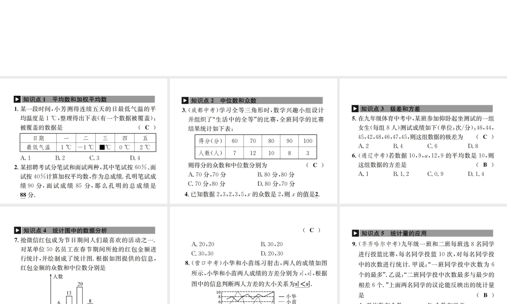（毕节地区）秋八年级数学上册 章末复习（六）数据的分析作业课件 （新版）新人教版-（新版）新人教版初中八年级上册数学课件