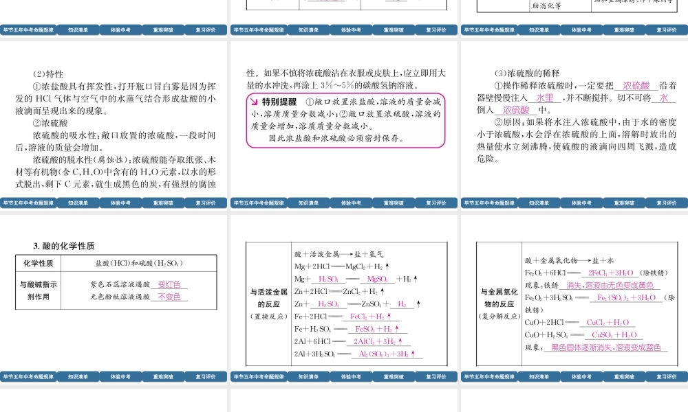 （毕节地区）中考化学总复习 第1编 教材知识梳理篇 第10单元 酸和碱 第1讲 常见的酸和碱（精讲）课件-人教版初中九年级全册化学课件