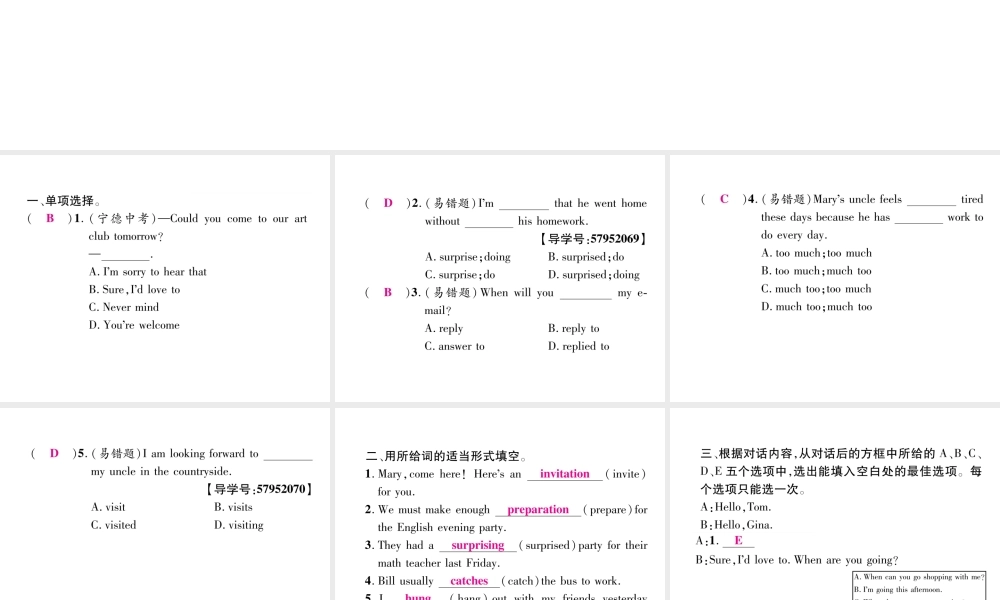 （毕节专版）秋八年级英语上册 Unit 9 Can you come to m y party双休作业（九）课件 （新版）人教新目标版-（新版）人教新目标版初中八年级上册英语课件