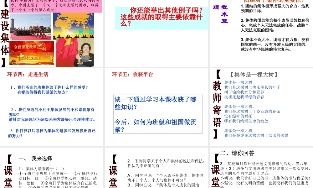 （水滴系列）八年级政治下册 第10课 我与集体共发展 第1框 正确认识个人与集体的关系课件 鲁人版六三制