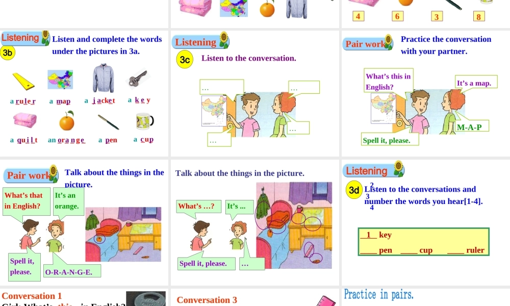 （水滴系列）七年级英语上册 Starter Unit 2 What’s this in English（第3课时）（3a-3d）课件 （新版）人教新目标版-（新版）人教新目标版初中七年级上册英语课件