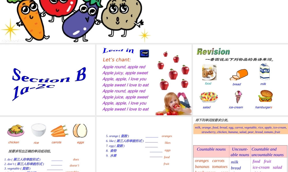 （水滴系列）七年级英语上册 Unit 6 Do you like bananas（第4课时）Section B（1a-1e）课件 （新版）人教新目标版-（新版）人教新目标版初中七年级上册英语课件