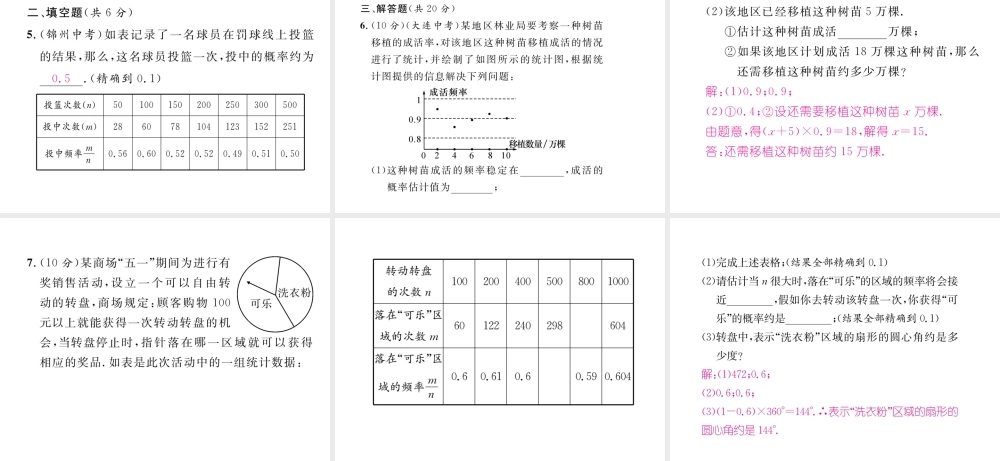 （毕节专版）春七年级数学下册 第6章 概率初步 6.2 频率的稳定性作业课件 （新版）北师大版-（新版）北师大版初中七年级下册数学课件