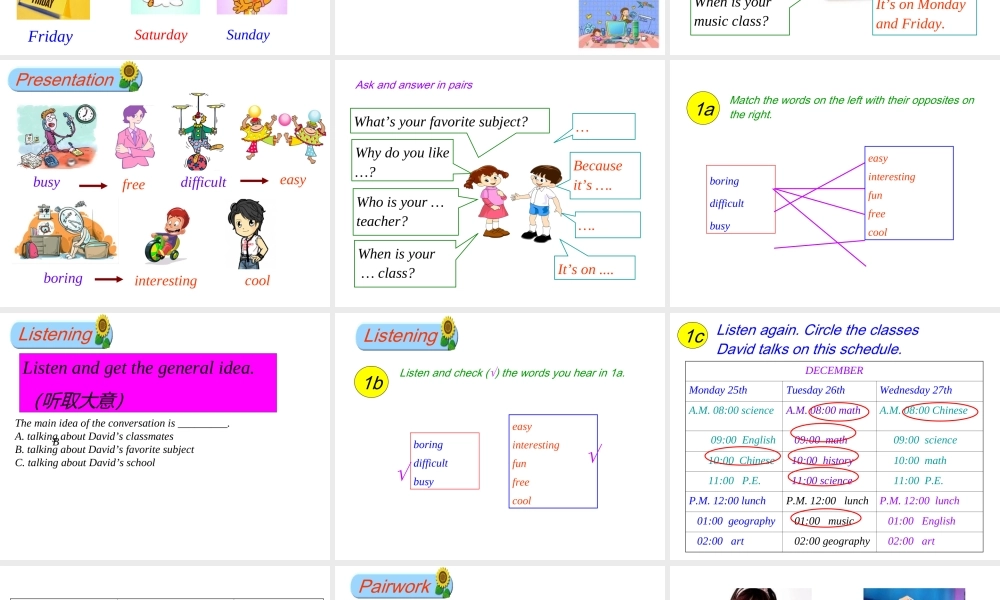 （水滴系列）七年级英语上册 Unit 9 My favorite subject is science（第4课时）Section B（1a-1d）课件 （新版）人教新目标版-（新版）人教新目标版初中七年级上册英语课件