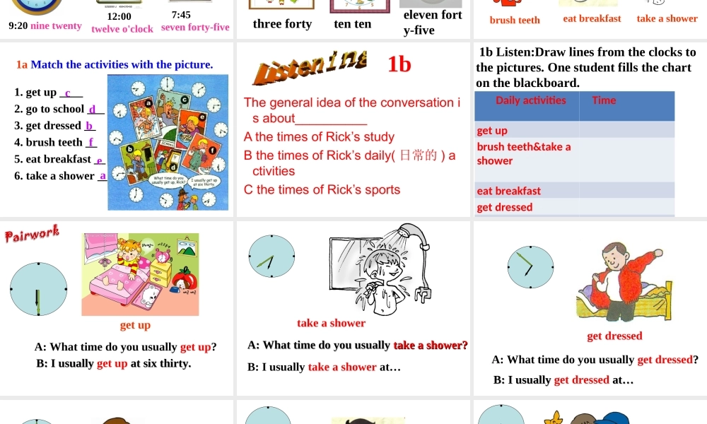 （水滴系列）七年级英语下册 Unit 2 What time do you go to school（第2课时）Section A（1a-2d）课件 （新版）人教新目标版-（新版）人教新目标版初中七年级下册英语课件