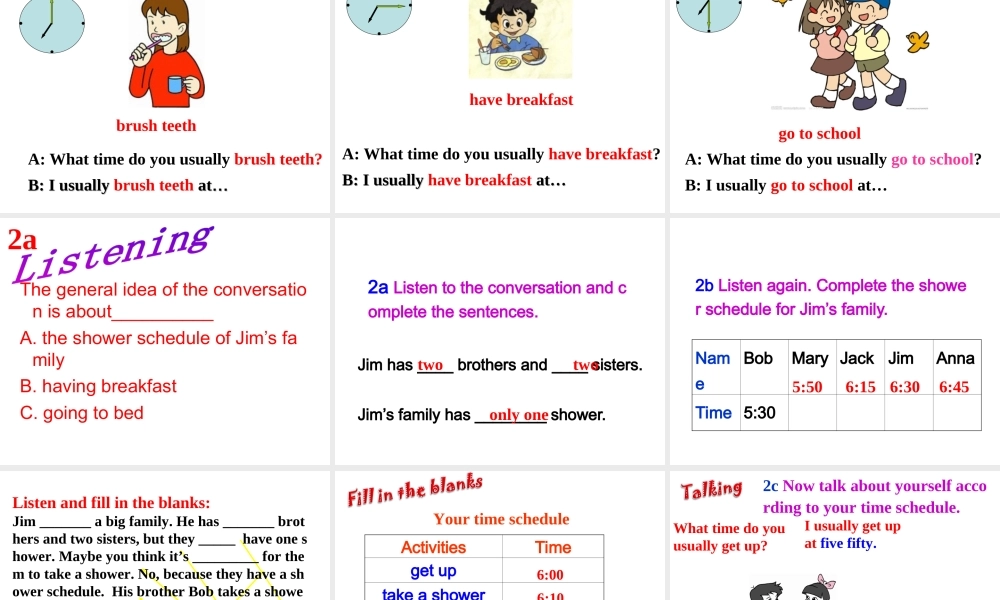 （水滴系列）七年级英语下册 Unit 2 What time do you go to school（第2课时）Section A（1a-2d）课件 （新版）人教新目标版-（新版）人教新目标版初中七年级下册英语课件