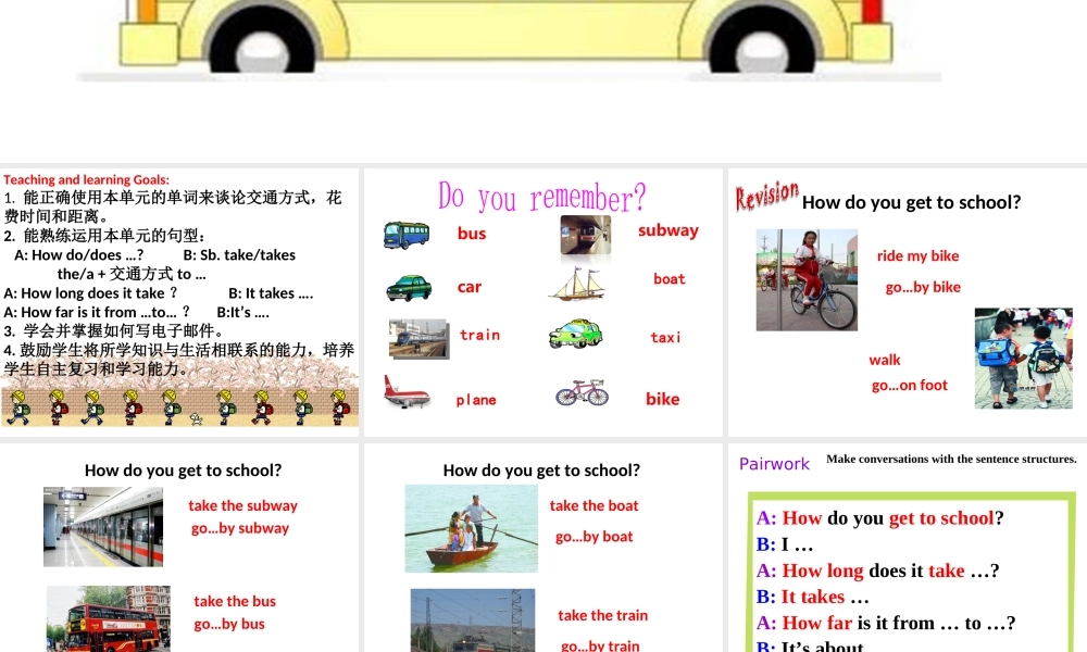 （水滴系列）七年级英语下册 Unit 3 How do you get to school（第6课时）Section B（3a-self check）课件 （新版）人教新目标版-（新版）人教新目标版初中七年级下册英语课件