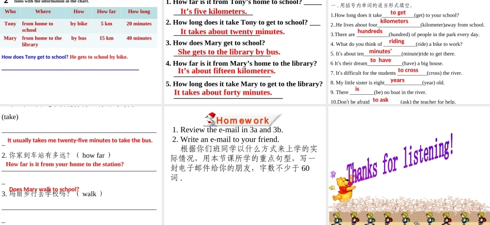 （水滴系列）七年级英语下册 Unit 3 How do you get to school（第6课时）Section B（3a-self check）课件 （新版）人教新目标版-（新版）人教新目标版初中七年级下册英语课件