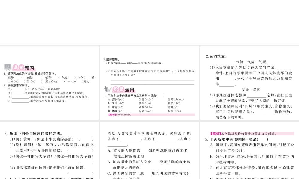 （毕节专版）春七年级语文下册 第2单元 5 黄河颂习题课件 新人教版-新人教版初中七年级下册语文课件
